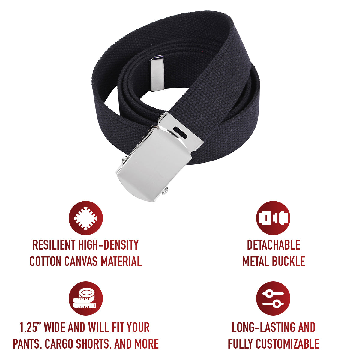 Black - Military Web Belt with Chrome Buckle