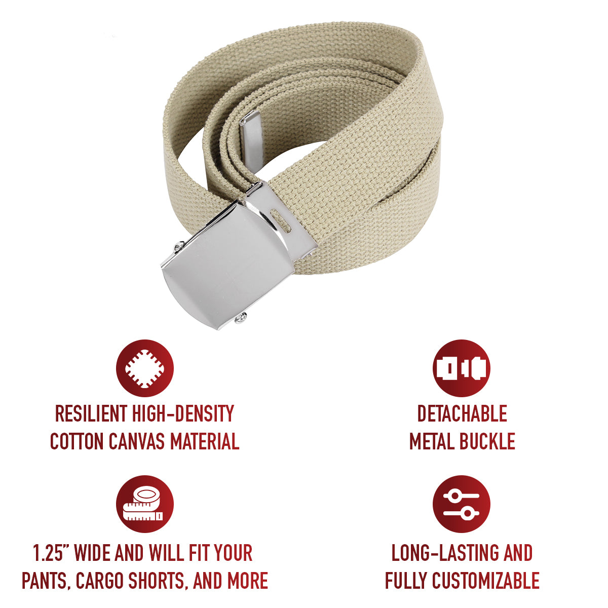 Khaki - Military Web Belt - Chrome Buckle