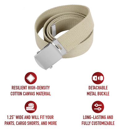 Khaki - Military Web Belt - Chrome Buckle