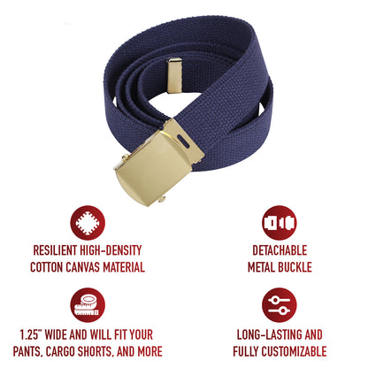 Navy Blue - Military Web Belt with Gold Brass Buckle