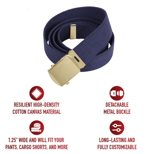 Navy Blue - Military Web Belt with Gold Brass Buckle