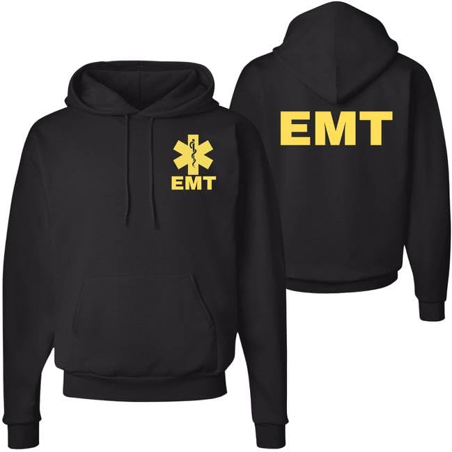 EMT Hoodie Emergency Medical Technician First Responder AMBU Double Sided Hooded Sweatshirt