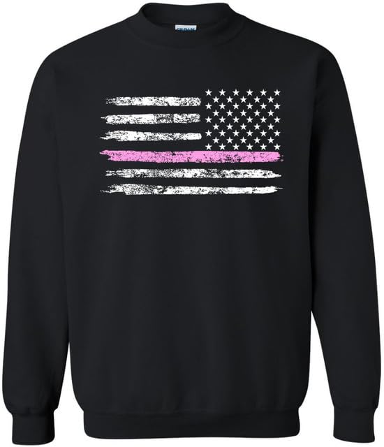 Army Universe USA Flag Distressed American US Thin Line Crewneck Sweatshirt Patriotic Pullover, Black