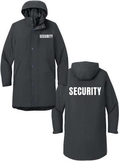 SECURITY Waterproof Insulated Sideline Parka Jacket Long Rain Coat with Hood (Double Sided Print)