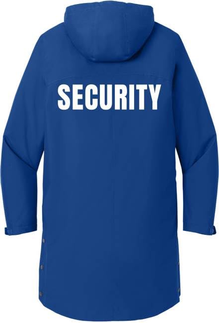 SECURITY Waterproof Insulated Sideline Parka Jacket Long Rain Coat with Hood (Double Sided Print)