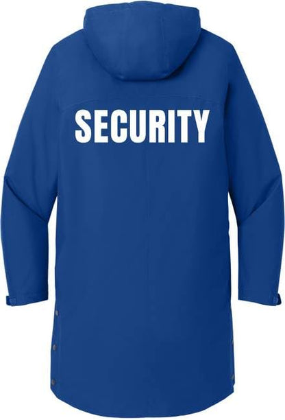 SECURITY Waterproof Insulated Sideline Parka Jacket Long Rain Coat with Hood (Double Sided Print)