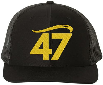 47 Gold Embroidery Trump Hair Trucker Hat Republicans Supporters Mesh Snapback Baseball Adult Cap