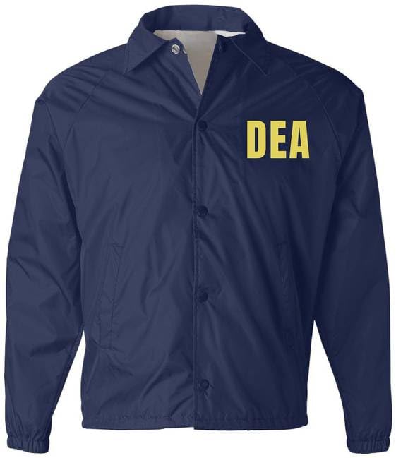 DEA Lightweight Coaches Jacket Drug Enforcement Windbreaker Waterproof Administration Coat - Costume