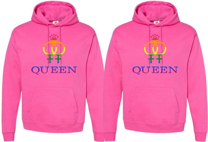 Queen & Queen Printed Hoodies Adult Lesbian Gay Pride Hooded Sweatshirts for Gay Couples (2 Pack)