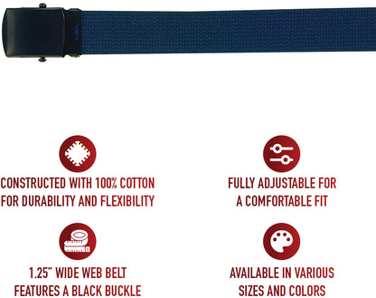 Navy Blue Military Web Belt Cotton Adjustable Tactical Belt with Black Buckle 1.25"
