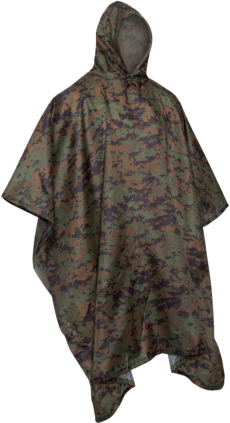 Digital Woodland Camouflage - GI Enhanced Military Style Poncho - Polyester Ripstop