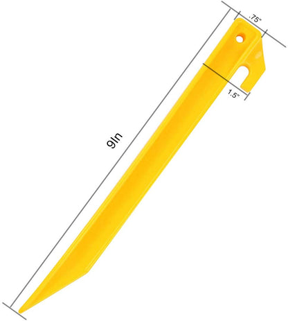 Yellow Tent Stakes 9 Inch Plastic Camping Pegs Heavy Duty Ground Anchors Garden Stakes 10 Pack