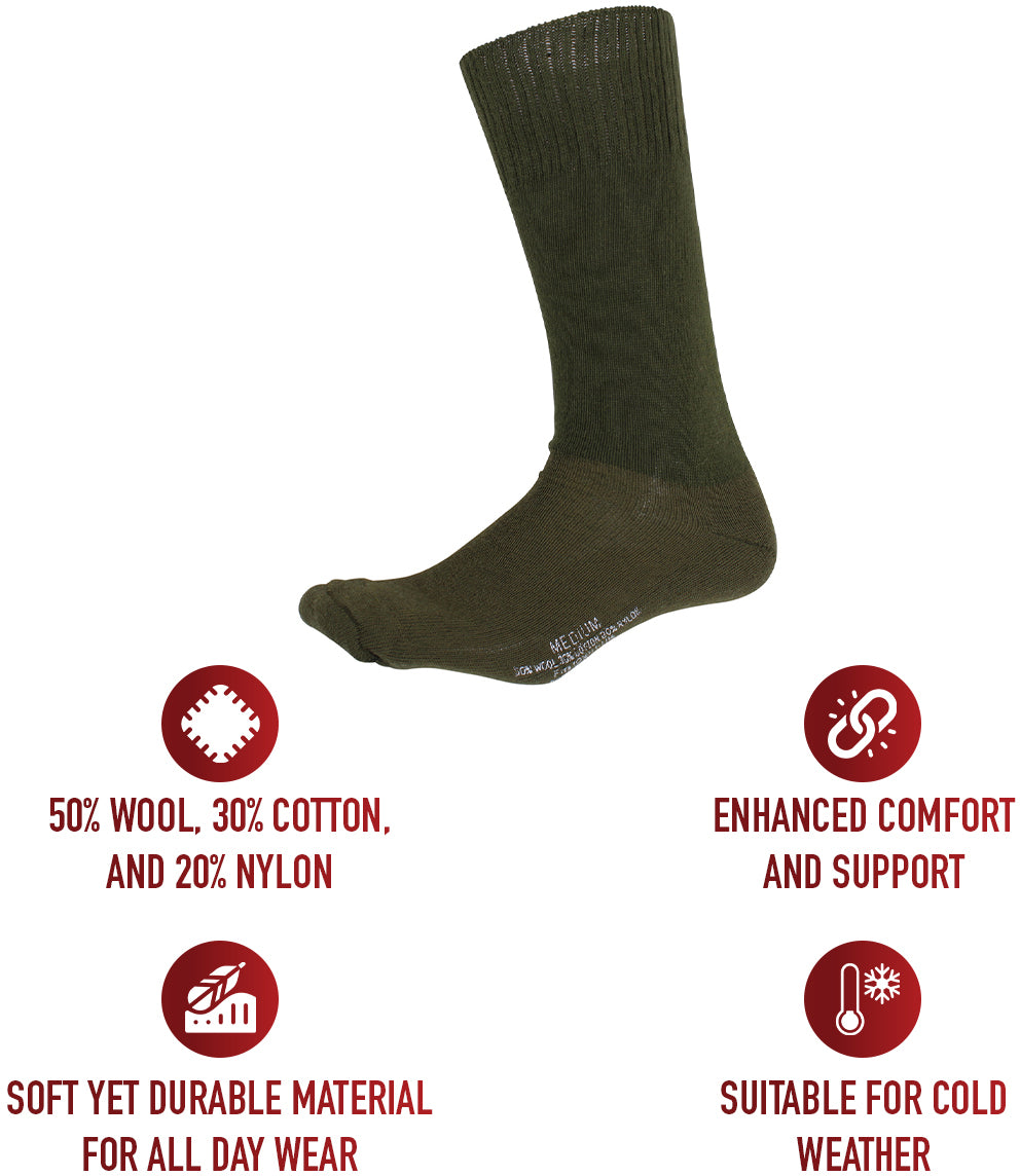 Olive Drab - Military GI Style Cushion Sole Socks Pair - USA Made