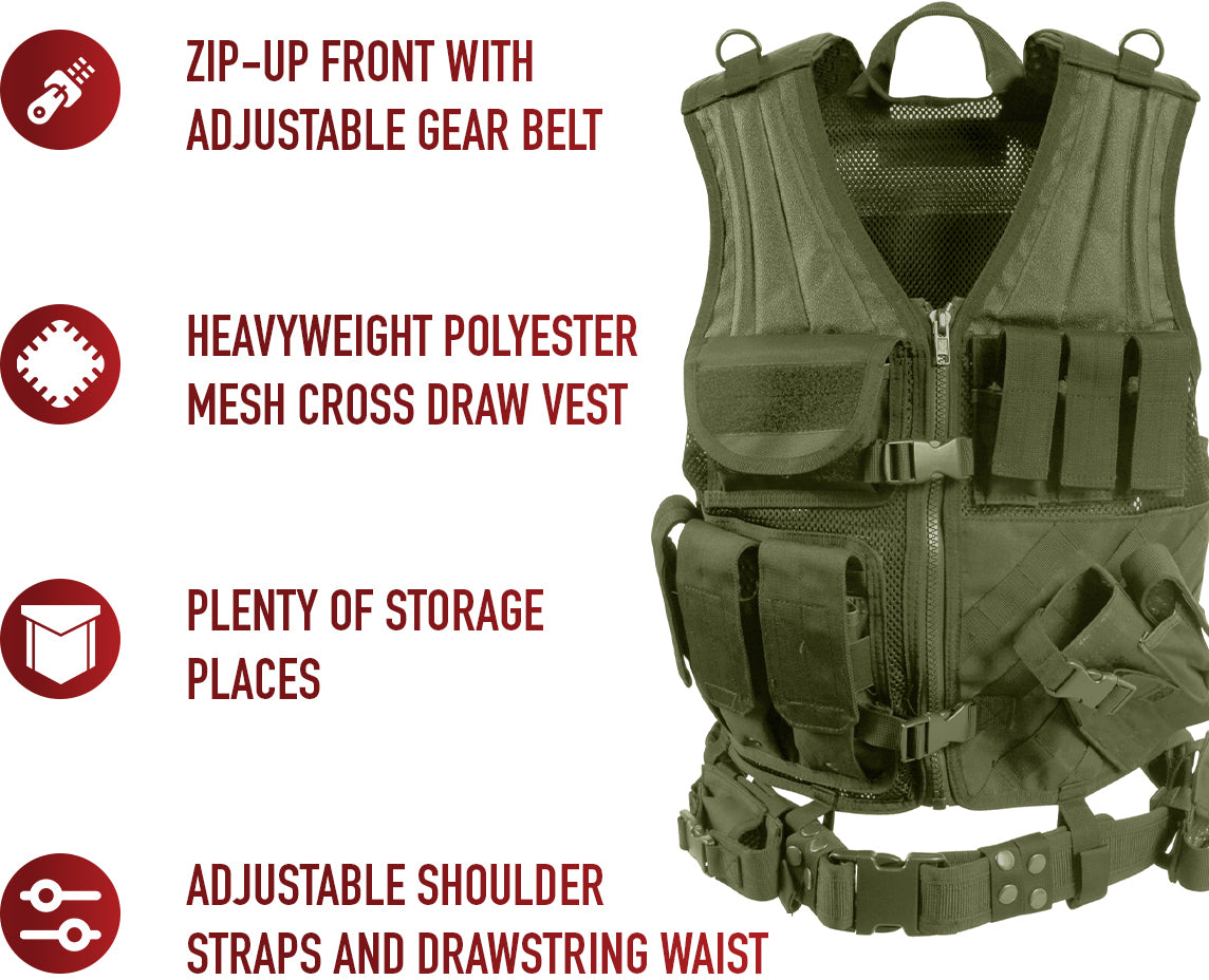 Olive Drab Cross Draw MOLLE Tactical Vest