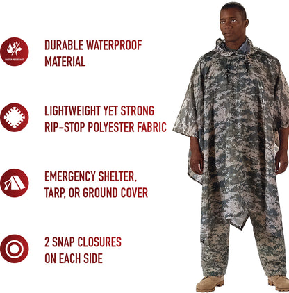 ACU Digital Camouflage - GI Enhanced Military Style Poncho - Polyester Ripstop