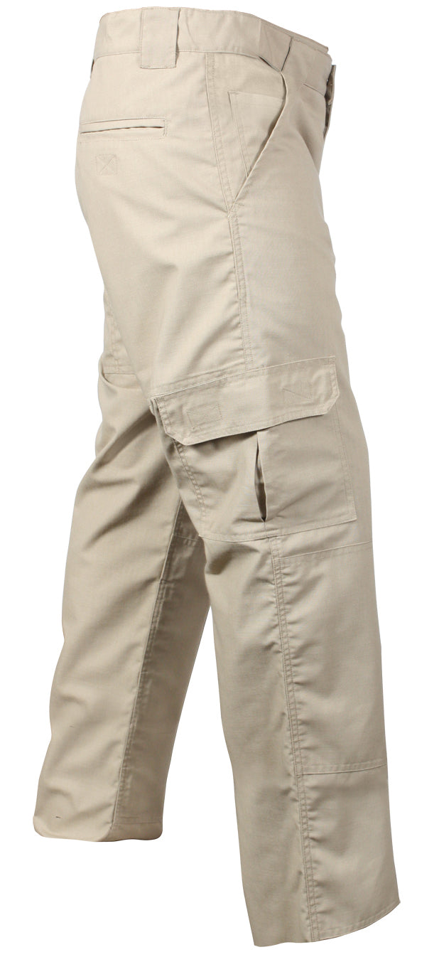 Khaki - Tactical Lightweight Duty Field Pants - Poly Cotton Rip-Stop - Zipper Fly
