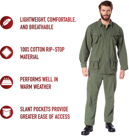 Olive Drab - Military Vintage Vietnam Fatigue Shirt
