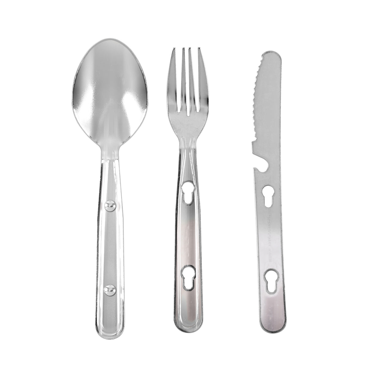 Military GI Style 3 Piece Chow Kit - Stainless Steel with Knife Fork Spoon