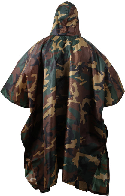 Woodland Camouflage - GI Enhanced Military Style Poncho - Polyester Ripstop