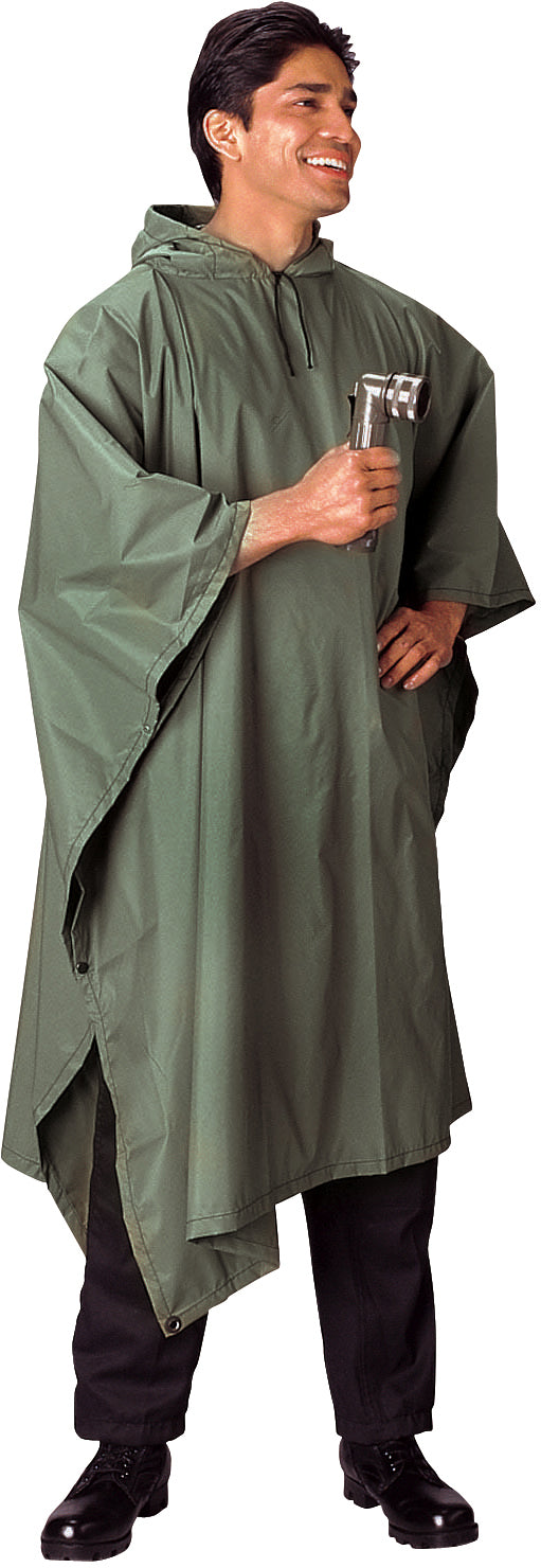 Olive Drab - GI Enhanced Military Style Poncho - Polyester Ripstop