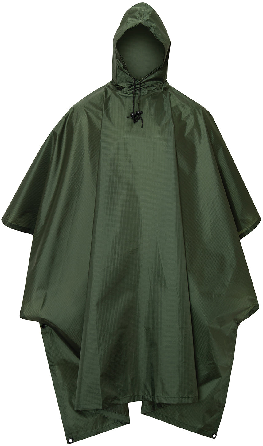 Olive Drab - GI Enhanced Military Style Poncho - Polyester Ripstop