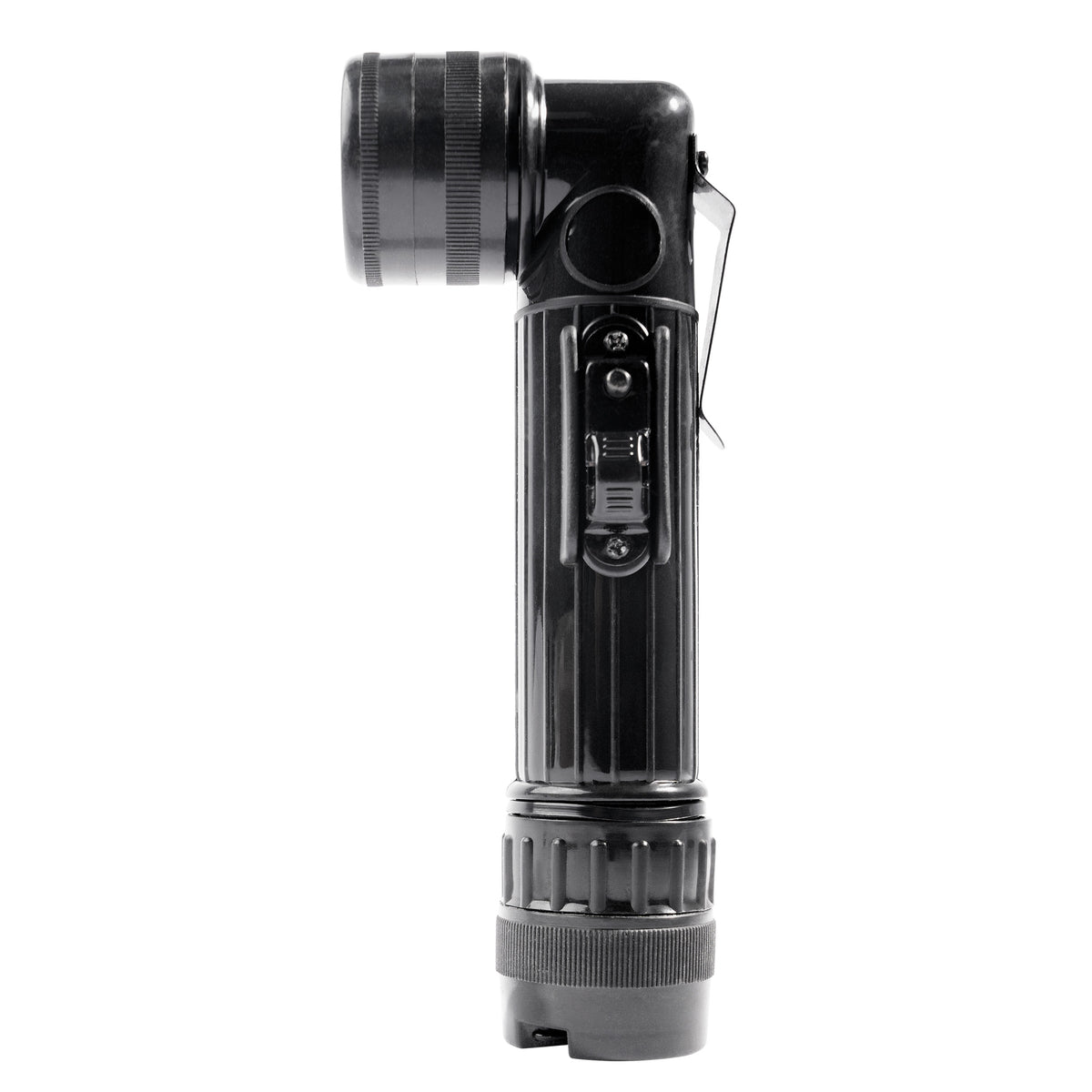 Black GI Military Style C-Cell Anglehead Flashlight - Army Crookneck Tactical Light