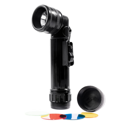 Black GI Military Style C-Cell Anglehead Flashlight - Army Crookneck Tactical Light