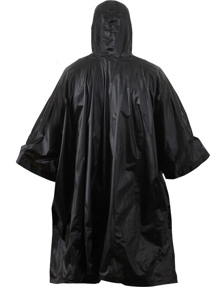 Black - GI Enhanced Military Style Poncho - Polyester Ripstop