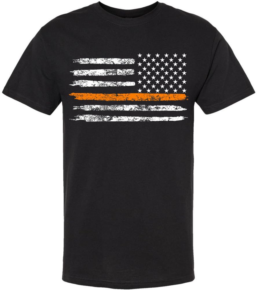 Black USA Flag Thin Line Short Sleeve T-Shirt Patriotic American Support First Responders Tee