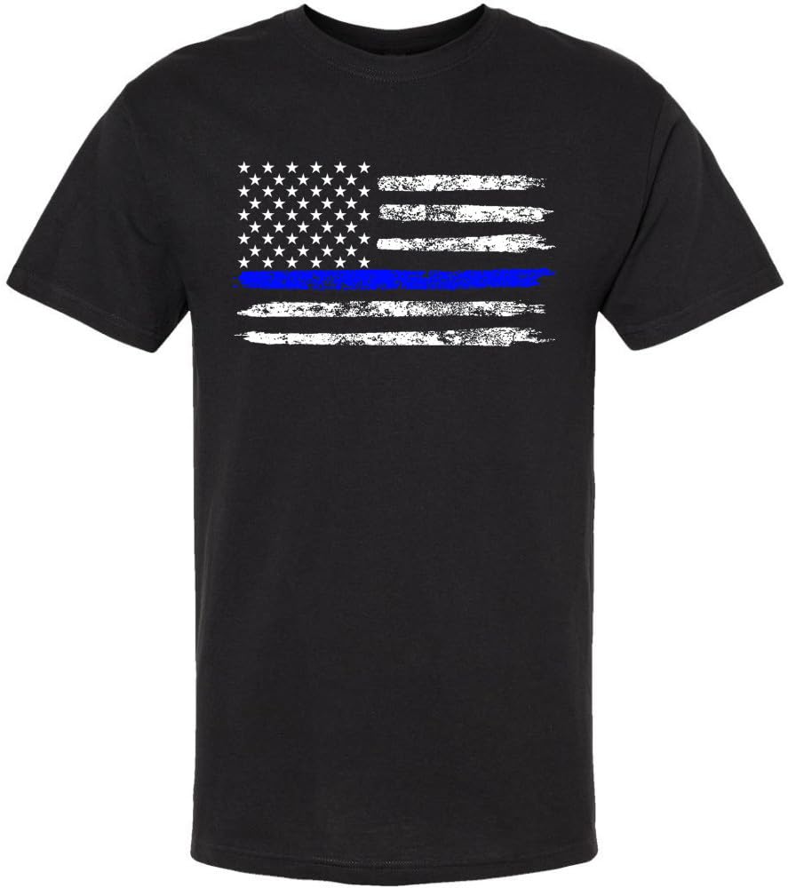 Black USA Flag Thin Line Short Sleeve T-Shirt Patriotic American Support First Responders Tee