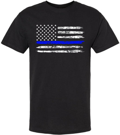 Black USA Flag Thin Line Short Sleeve T-Shirt Patriotic American Support First Responders Tee
