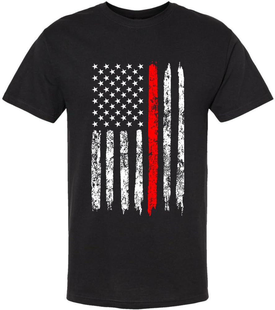 Black USA Flag Thin Line Short Sleeve T-Shirt Patriotic American Support First Responders Tee
