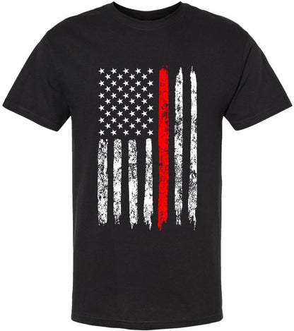 Black USA Flag Thin Line Short Sleeve T-Shirt Patriotic American Support First Responders Tee