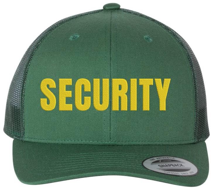 Security Guard Trucker Hat | Large Text Embroidered Bouncer Mesh Snap Back Officer Work Duty Cap
