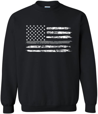 Army Universe USA Flag Distressed American US Thin Line Crewneck Sweatshirt Patriotic Pullover, Black