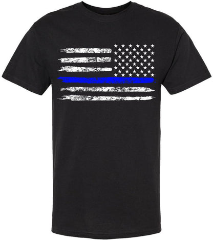 Black USA Flag Thin Line Short Sleeve T-Shirt Patriotic American Support First Responders Tee