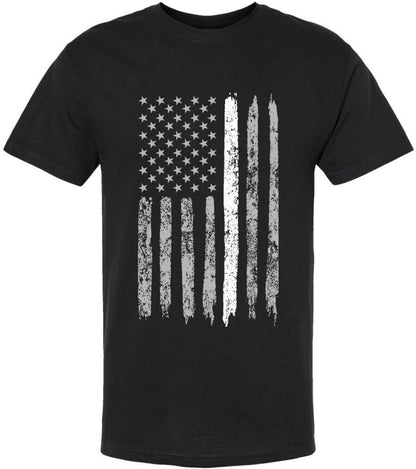 Black USA Flag Thin Line Short Sleeve T-Shirt Patriotic American Support First Responders Tee