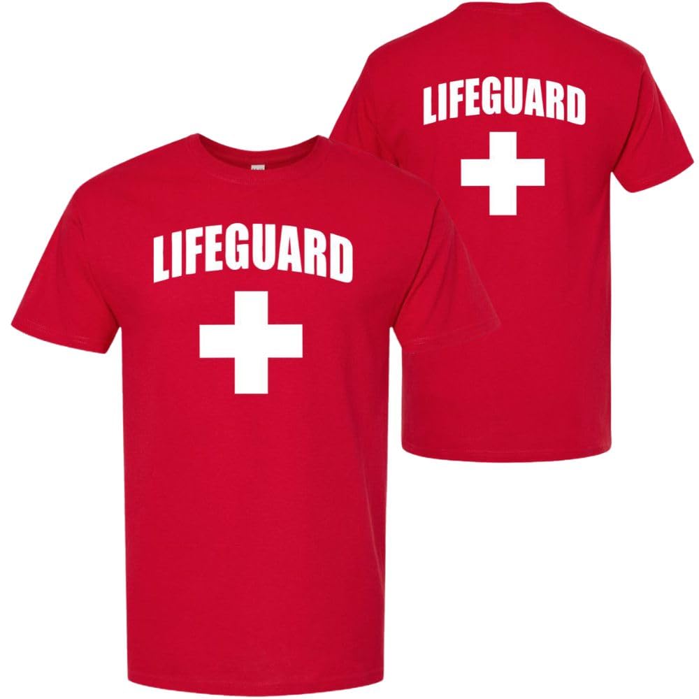 Lifeguard White Cross T-Shirt Premium Cotton Double Sided Print Life Guard On Duty Tee Shirt