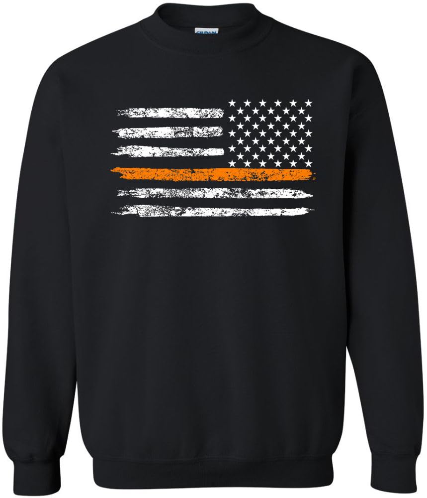 Army Universe USA Flag Distressed American US Thin Line Crewneck Sweatshirt Patriotic Pullover, Black