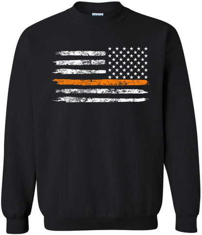 Army Universe USA Flag Distressed American US Thin Line Crewneck Sweatshirt Patriotic Pullover, Black