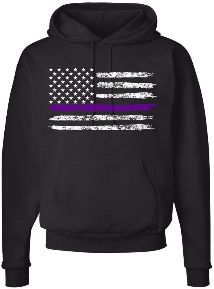 Army Universe Thin Line USA Flag Distressed American US Hooded Sweatshirt Patriotic Pullover Hoodie, Black