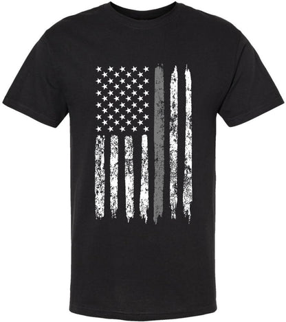 Black USA Flag Thin Line Short Sleeve T-Shirt Patriotic American Support First Responders Tee