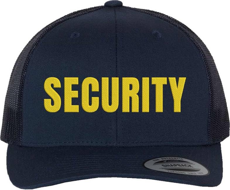 Security Guard Trucker Hat | Large Text Embroidered Bouncer Mesh Snap Back Officer Work Duty Cap