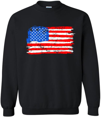 Army Universe USA Flag Distressed American US Thin Line Crewneck Sweatshirt Patriotic Pullover, Black