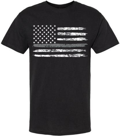 Black USA Flag Thin Line Short Sleeve T-Shirt Patriotic American Support First Responders Tee