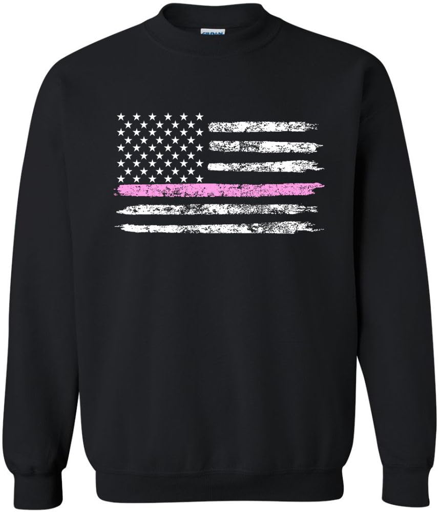 Army Universe USA Flag Distressed American US Thin Line Crewneck Sweatshirt Patriotic Pullover, Black