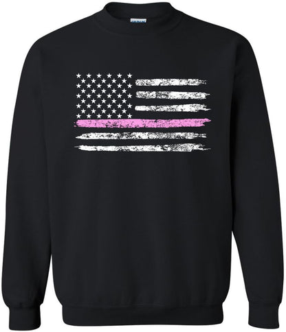 Army Universe USA Flag Distressed American US Thin Line Crewneck Sweatshirt Patriotic Pullover, Black