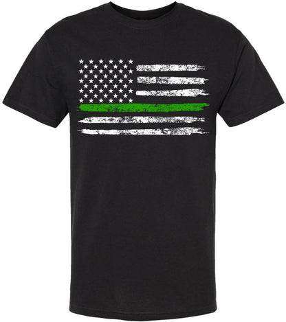 Black USA Flag Thin Line Short Sleeve T-Shirt Patriotic American Support First Responders Tee