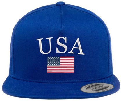 USA American Flag Embroidered Flat Bill Snapback Adjustable Hat | United States Patriotic Classic July 4th Cap