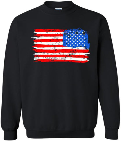 Army Universe USA Flag Distressed American US Thin Line Crewneck Sweatshirt Patriotic Pullover, Black